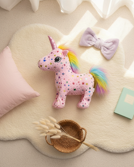 unicorn alpaca plush - flat-lay