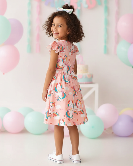 unicorn and dino print dress - back