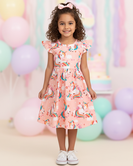 unicorn and dino print dress - detail