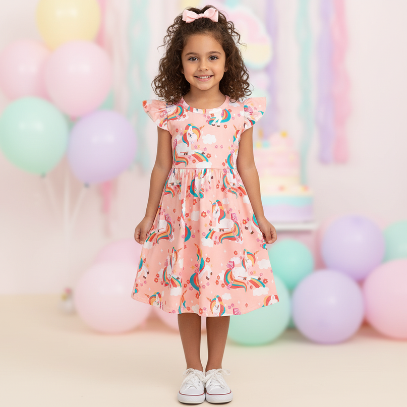 unicorn and dino print dress - detail