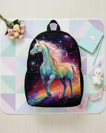 unicorn anime print backpack - flat-lay