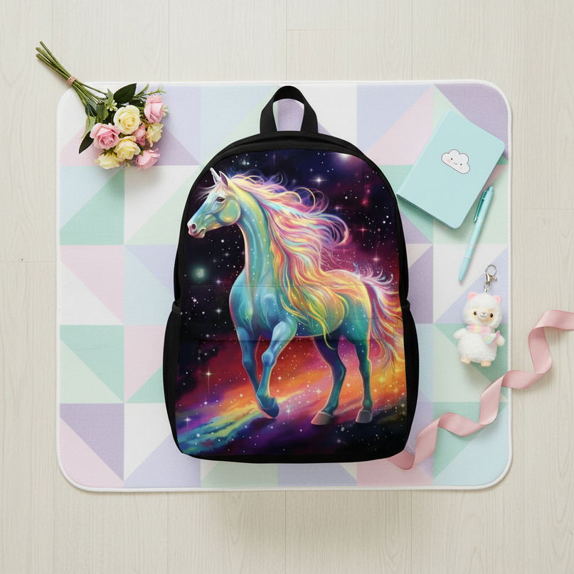 unicorn anime print backpack - flat-lay