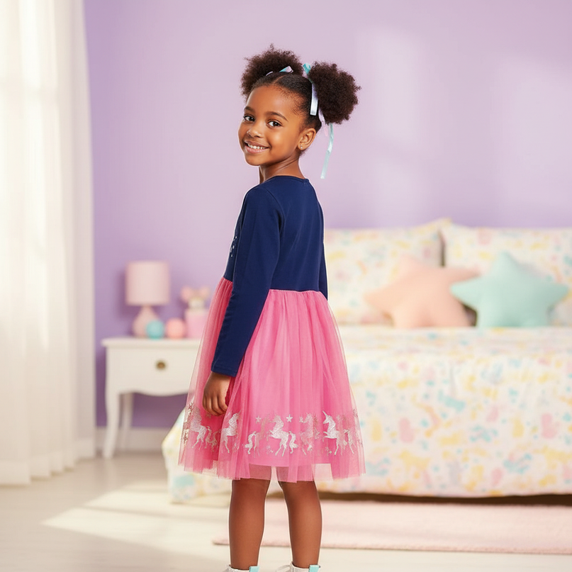 unicorn applique casual dress - back