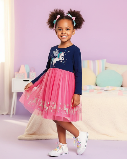 unicorn applique casual dress - front
