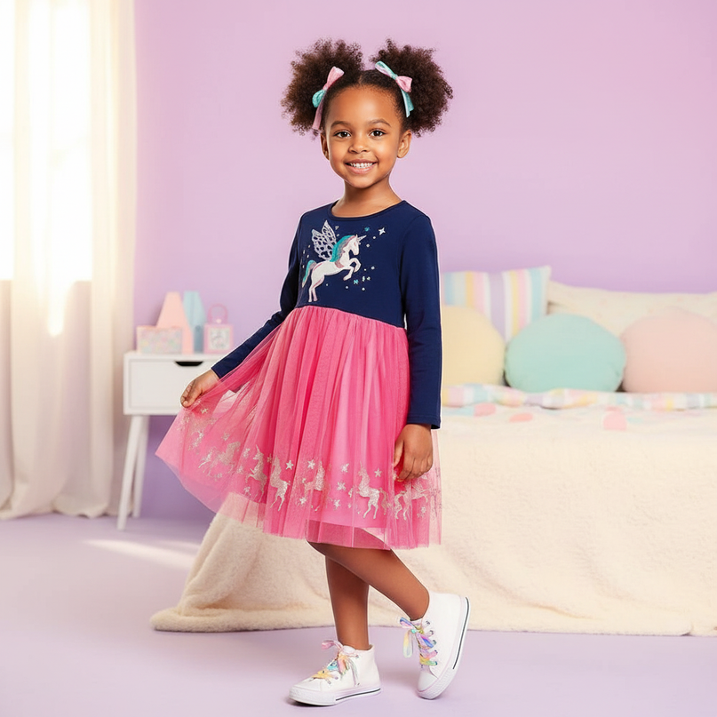 unicorn applique casual dress - front