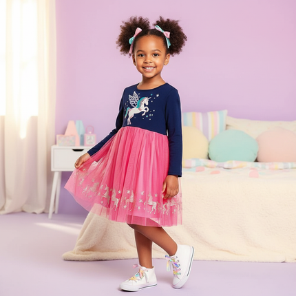 unicorn applique casual dress - front