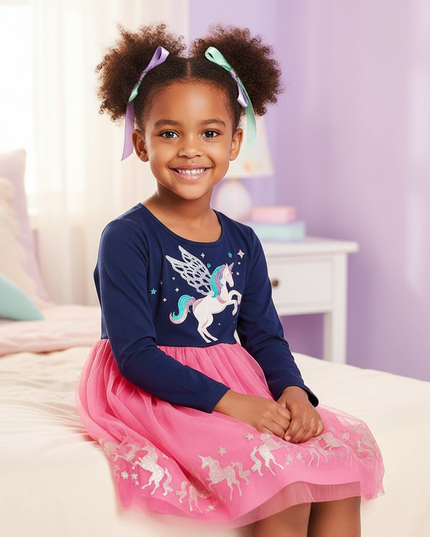 unicorn applique casual dress - sitting
