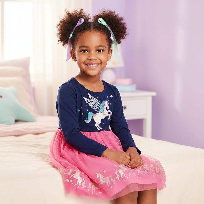 unicorn applique casual dress - sitting