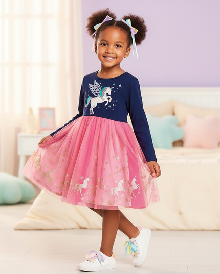 unicorn applique casual dress - three-quarter