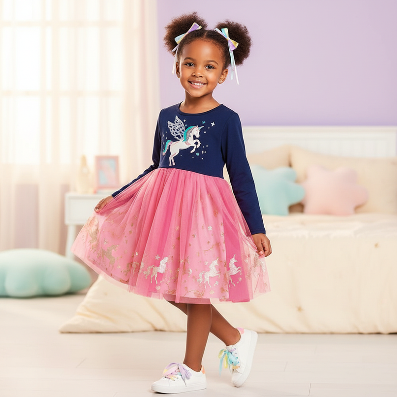 unicorn applique casual dress - three-quarter