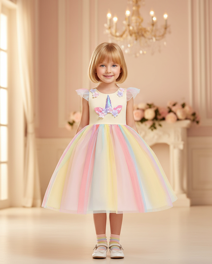 unicorn applique dress girls - detail