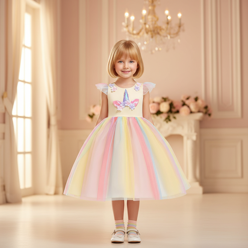 unicorn applique dress girls - detail