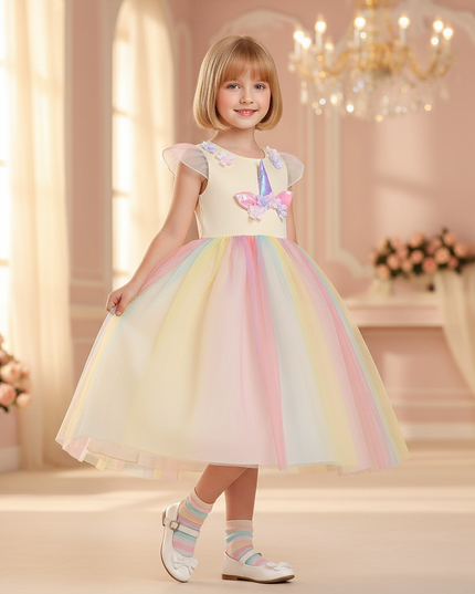 unicorn applique dress girls - front
