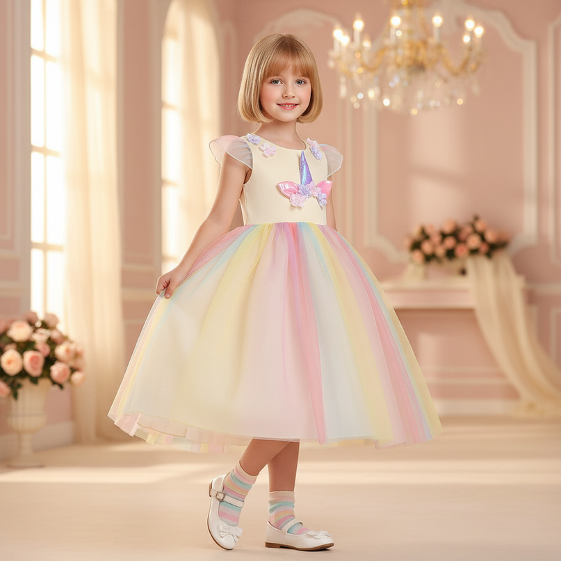 unicorn applique dress girls - front