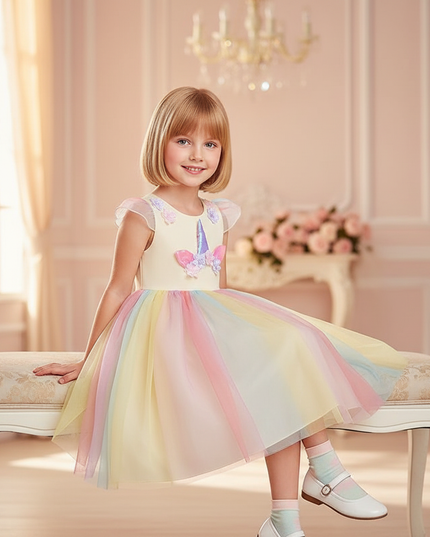 unicorn applique dress girls - sitting