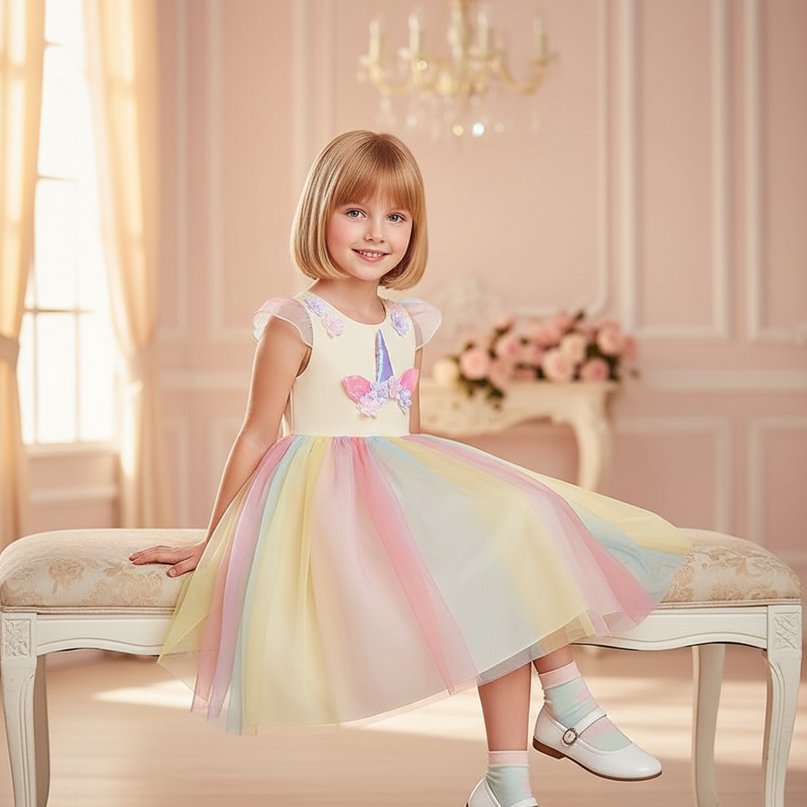 unicorn applique dress girls - sitting