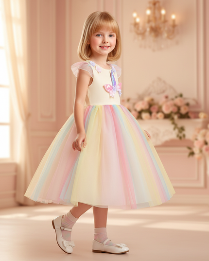 unicorn applique dress girls - three-quarter