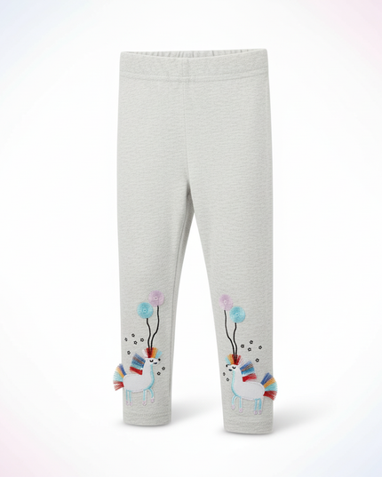 unicorn applique leggings - white-bg