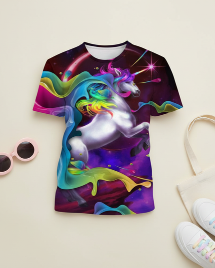 unicorn art print shirt - flat-lay