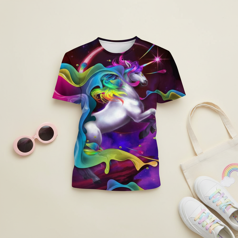 unicorn art print shirt - flat-lay