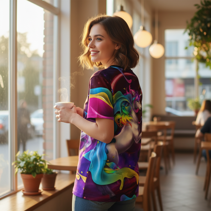 unicorn art print shirt - in-use