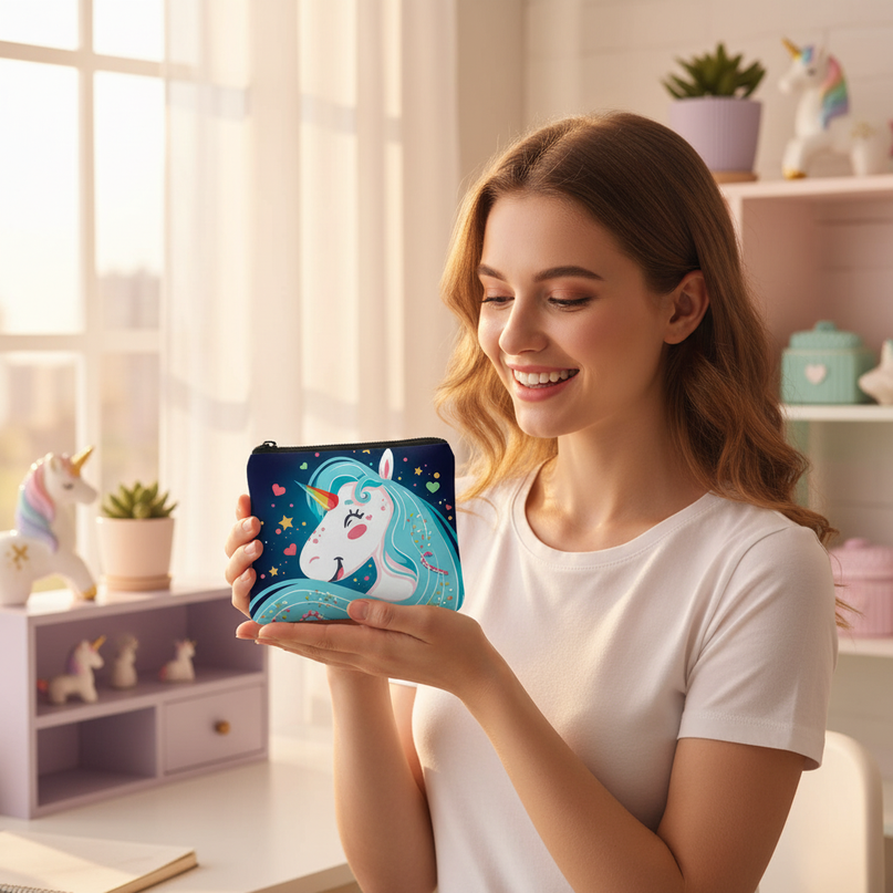 unicorn artistic coin purse - in-use