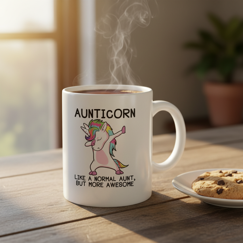 aunticorn mug - lifestyle