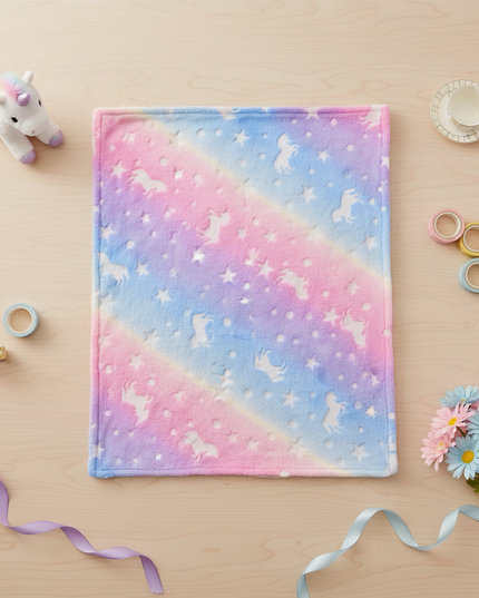 unicorn baby shower blanket - flat-lay