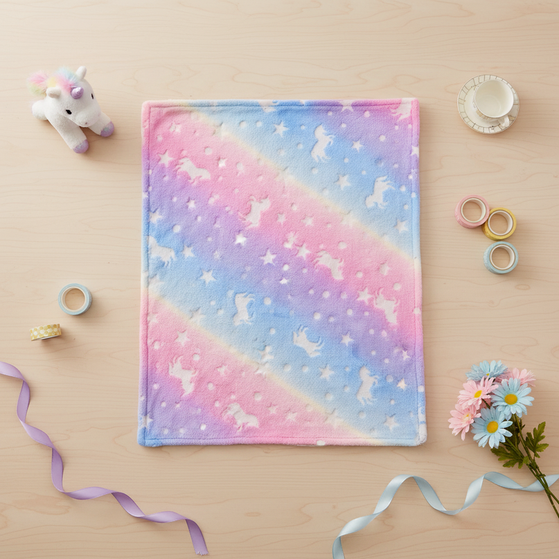 unicorn baby shower blanket - flat-lay