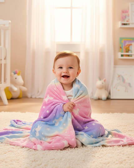 unicorn baby shower blanket - in-use