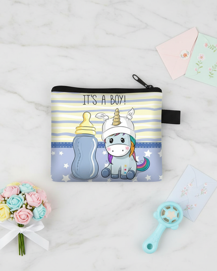 unicorn baby shower purse - flat-lay