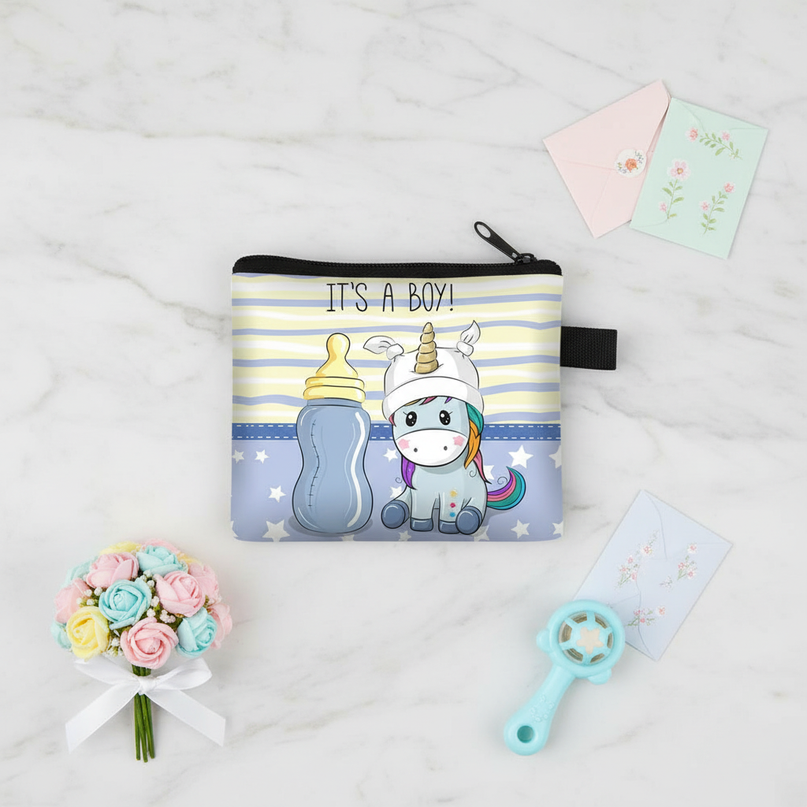 unicorn baby shower purse - flat-lay