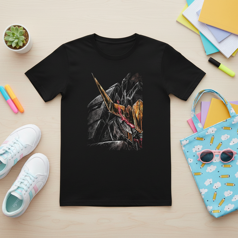 unicorn back school shirt - flat-lay