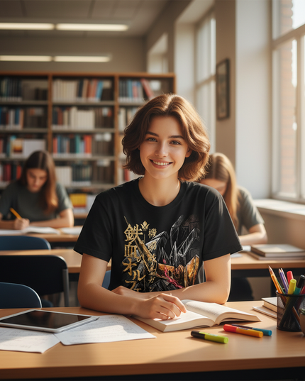 unicorn back school shirt - in-use