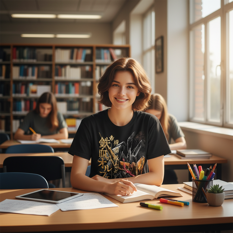 unicorn back school shirt - in-use