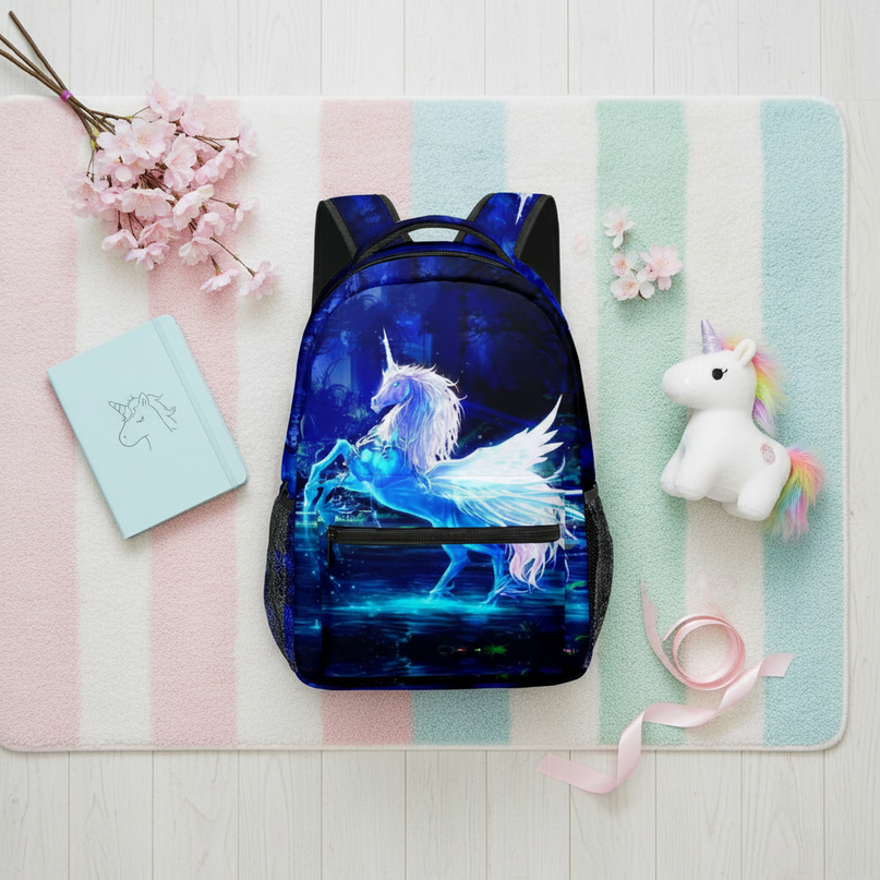 unicorn backpack for school - flat-lay