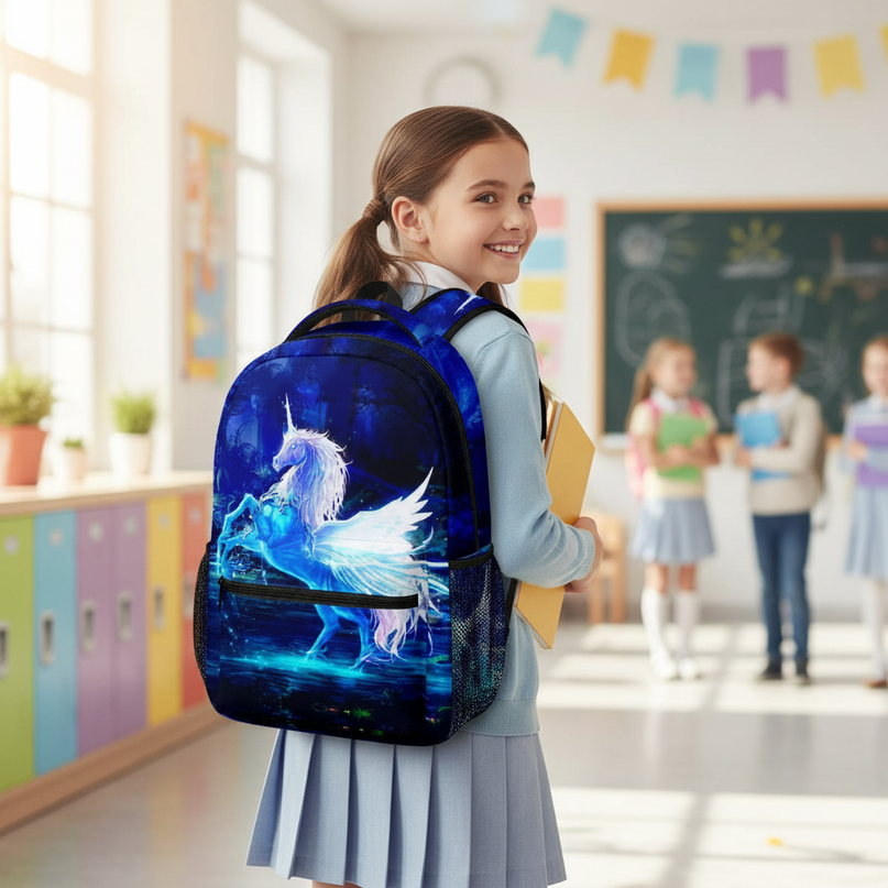 unicorn backpack for school - in-use