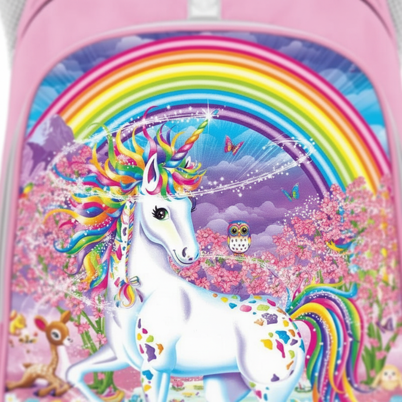 unicorn backpack girl purple print - detail