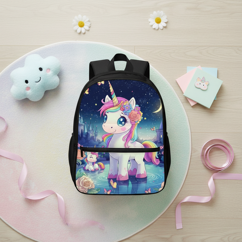 unicorn backpack for girls - flat-lay