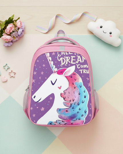 unicorn backpack for girls pink - flat-lay