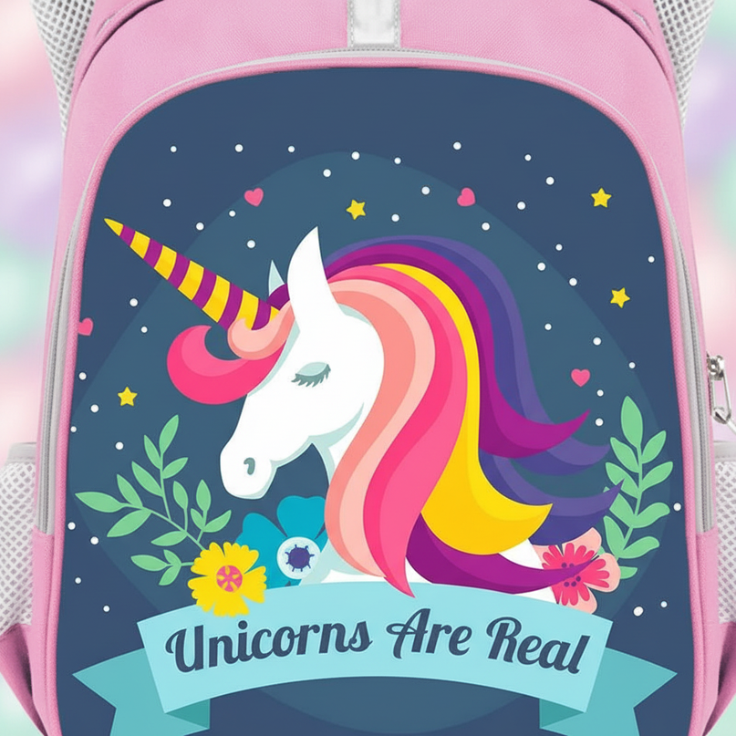 unicorn backpack kawaii print pink - detail