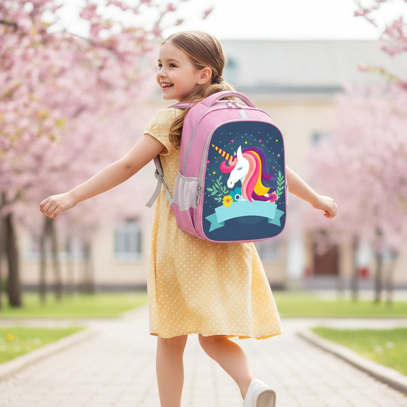 unicorn backpack kawaii print pink - in-use