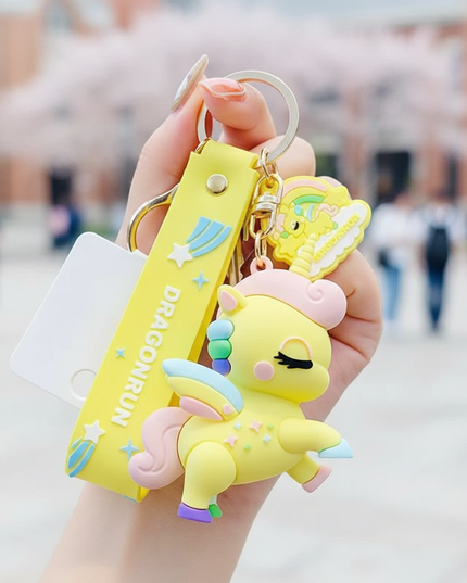 unicorn backpack keychain - in-use