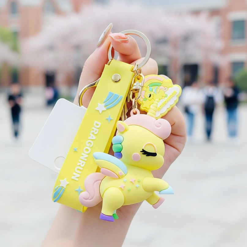 unicorn backpack keychain - in-use