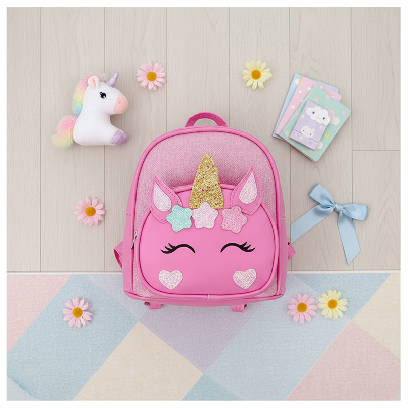 unicorn backpack for kindergarten - flat-lay
