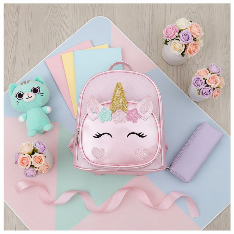 unicorn backpack for preschool - flat-lay
