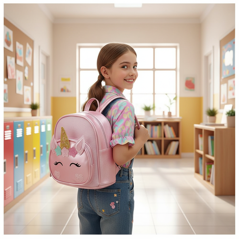 unicorn backpack for preschool - in-use