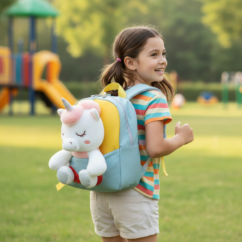unicorn backpack for toddler girl - in-use
