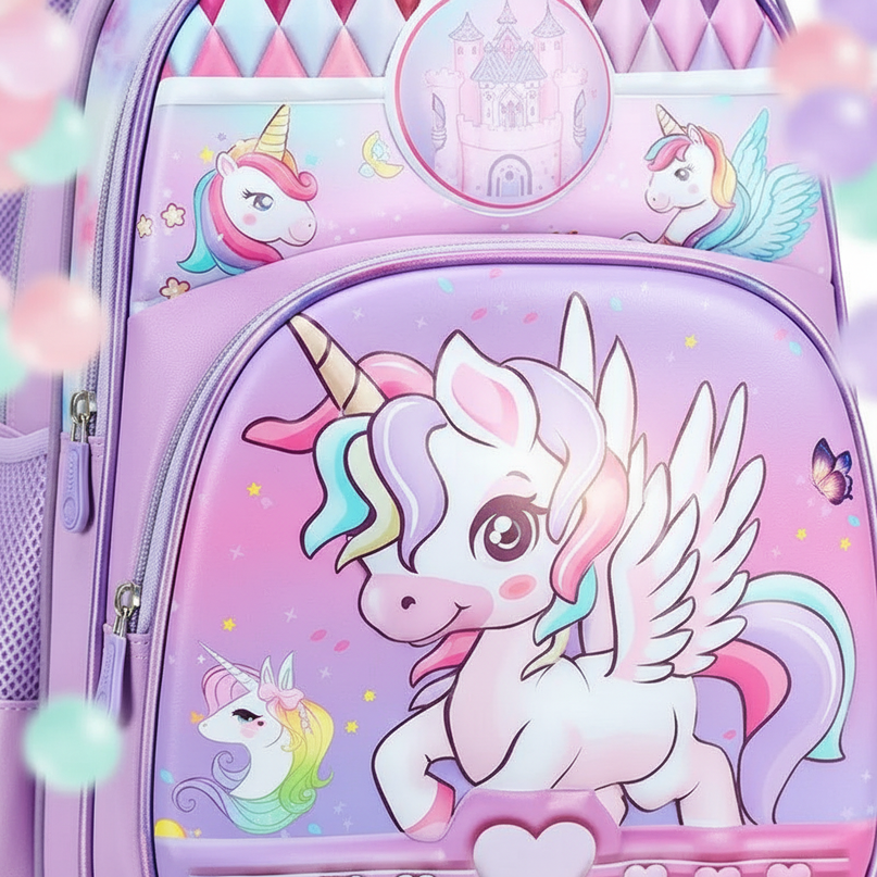 unicorn backpack with lunch box - detail