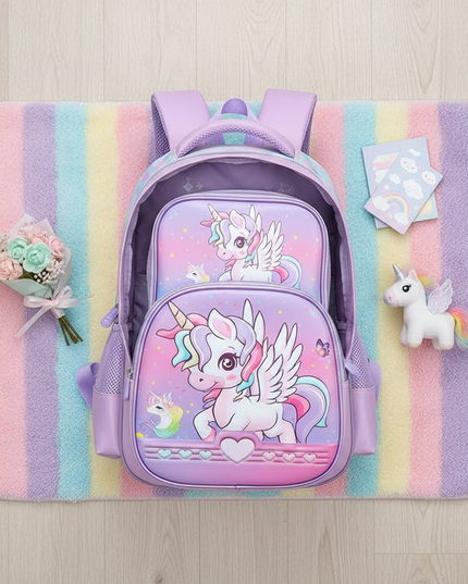 unicorn backpack with lunch box - flat-lay